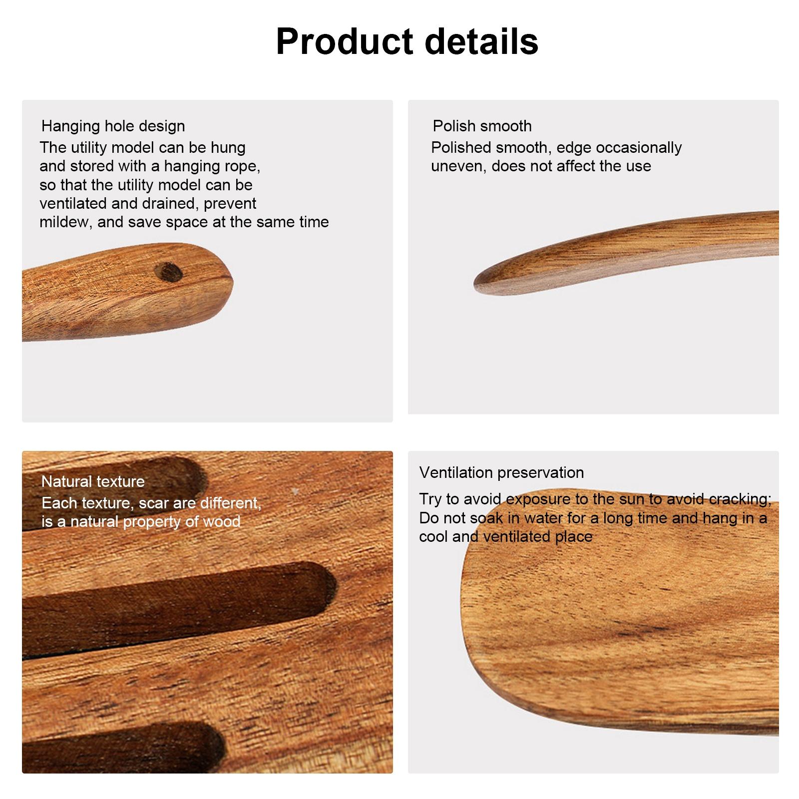 Bộ 5 Không Dính Gỗ Bộ Nồi Có Rãnh Spurtle Thìa Đũa Bếp Khuấy Đồ Dùng Tự Nhiên Gỗ Tếch Chống Dụng Cụ Nấu Ăn
