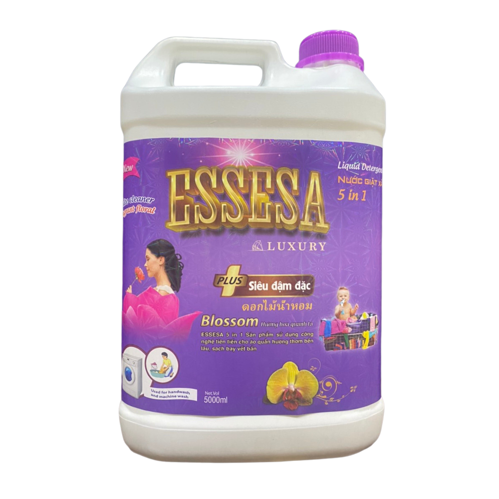 Nước giặt xả Essesa Luxury plus đậm đặc hương thơm nước hoa bền mùi 5kg tiết kiệm tối đa cho gia đình