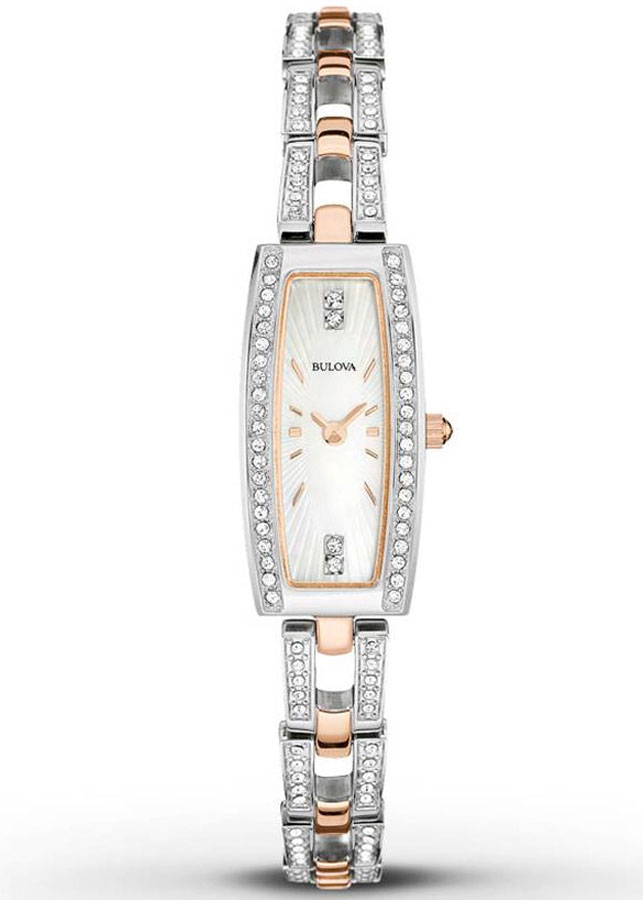 Đồng Hồ Nữ Bulova Đính Đá Swarovski Dây Thép Không Gỉ 98X110 - Mặt Xà Cừ