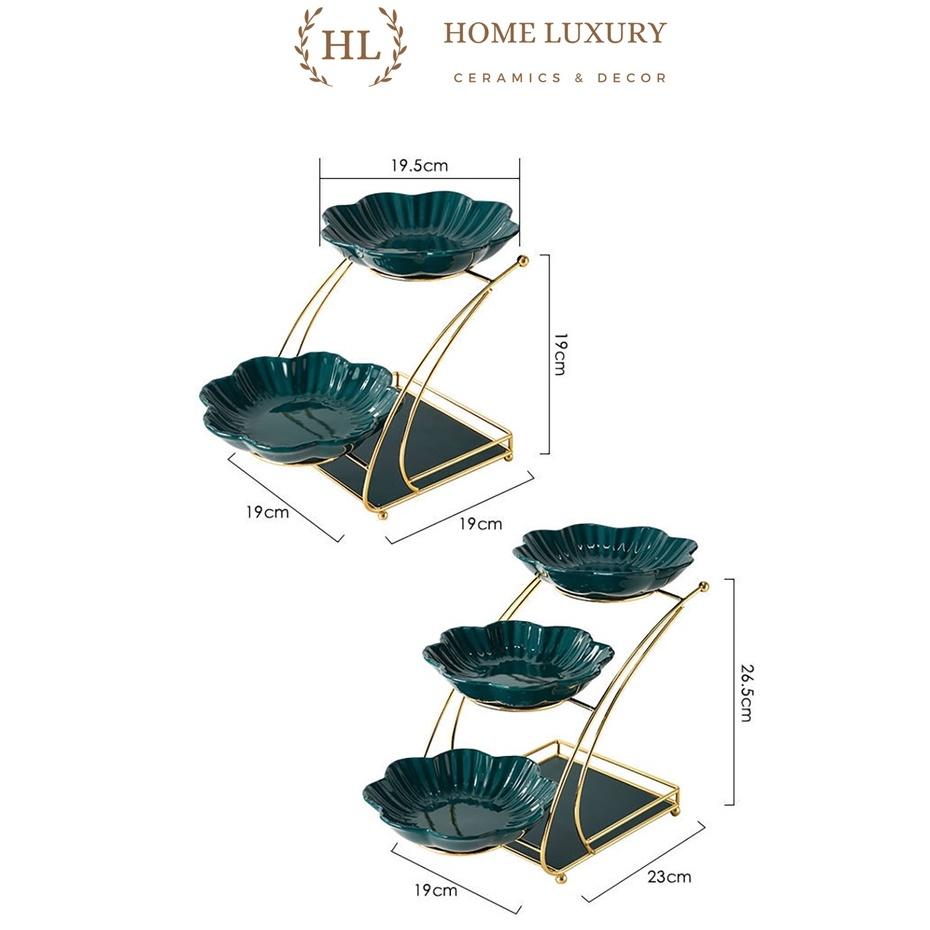 Kệ 2 tầng sứ - 3 tầng sứ | Combo 2 đĩa sứ - 3 đĩa sứ kèm khung inox Decor mẫu mới nhất 2023 | Kệ 3 Sứ Xanh Home Luxury