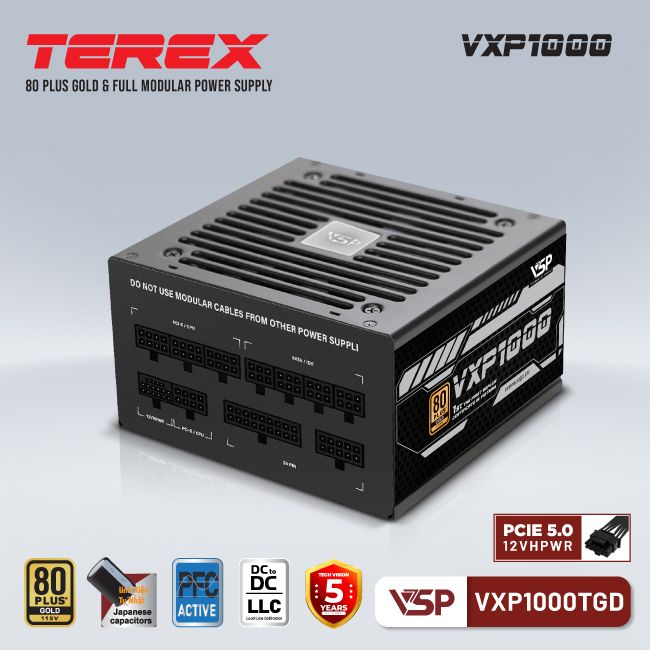 Nguồn máy tính VSP 1000W TEREX VXP1000TGD 80 Plus Bronze - Hàng chính hãng VSP phân phối