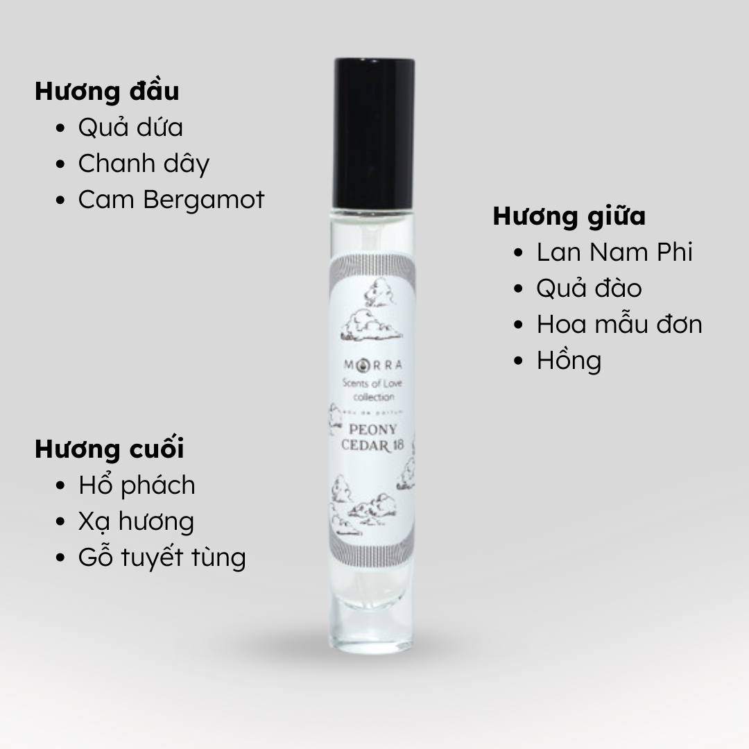 Nước Hoa Nữ Thơm Lâu Morra Peony Cedar 18 Chai 10ml Hương Hoa Cỏ Nữ Tính, Dịu Dàng Lưu Hương Lâu 6h - 8h