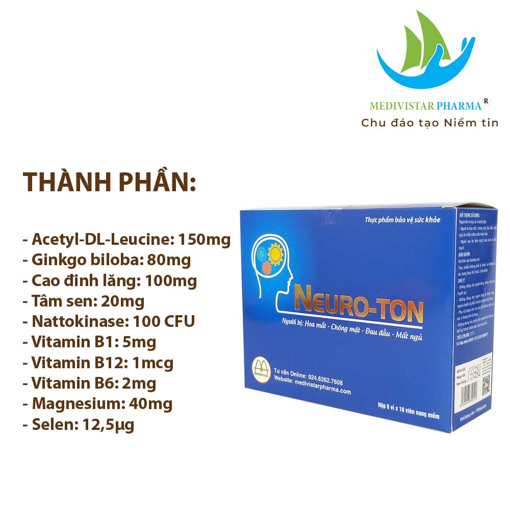 Combo 2 Hộp Bổ Não NEUROTON Hỗ Trợ Cải Thiện Mất Ngủ, Suy Giảm Trí Nhớ, Tăng Cường Tuần Hoàn Máu 60 Viên/Hộp