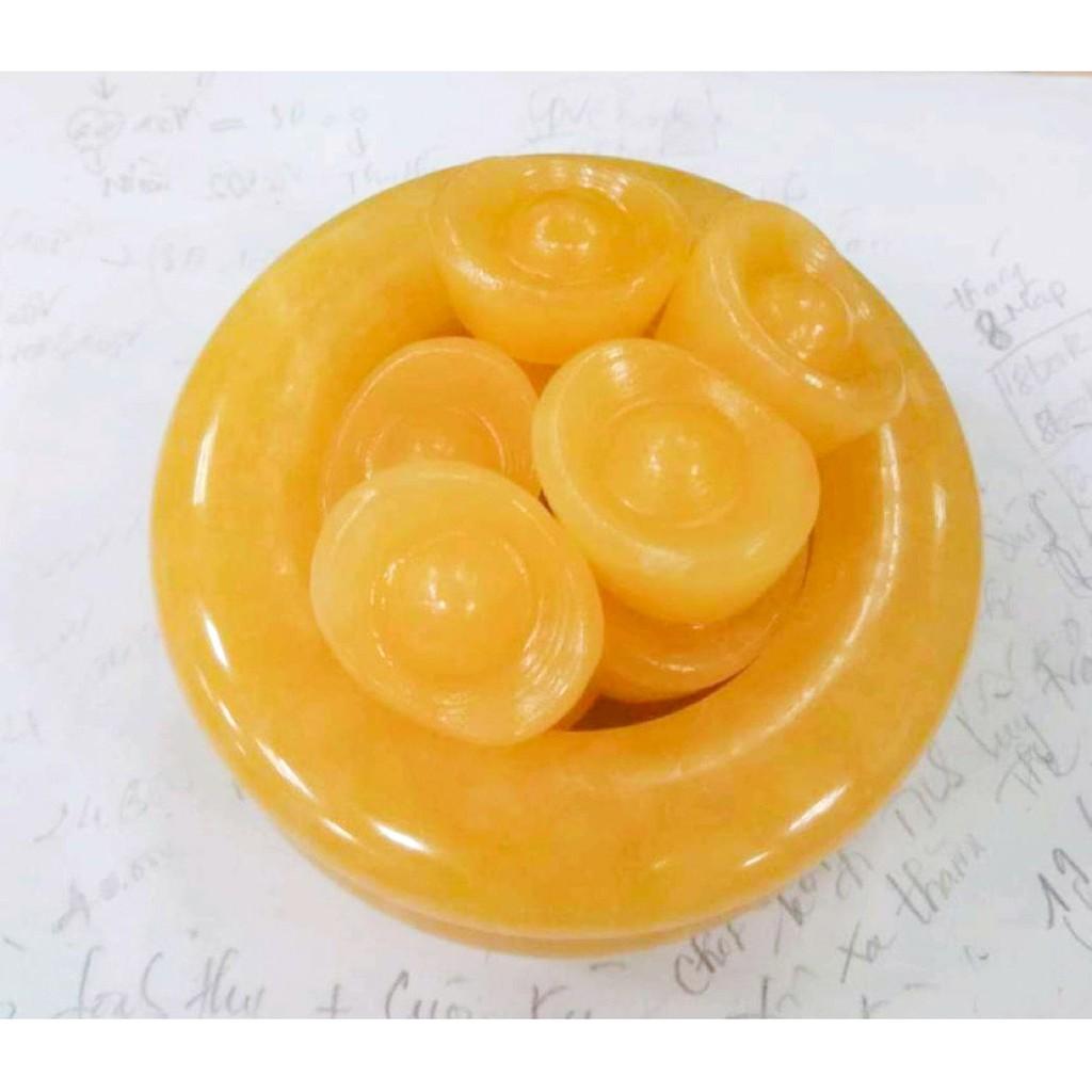 Bát vàng Bát Tụ Bảo Đá Ngọc Hoàng Long Chiêu Tài kích thước 10cm, không có đế gỗ