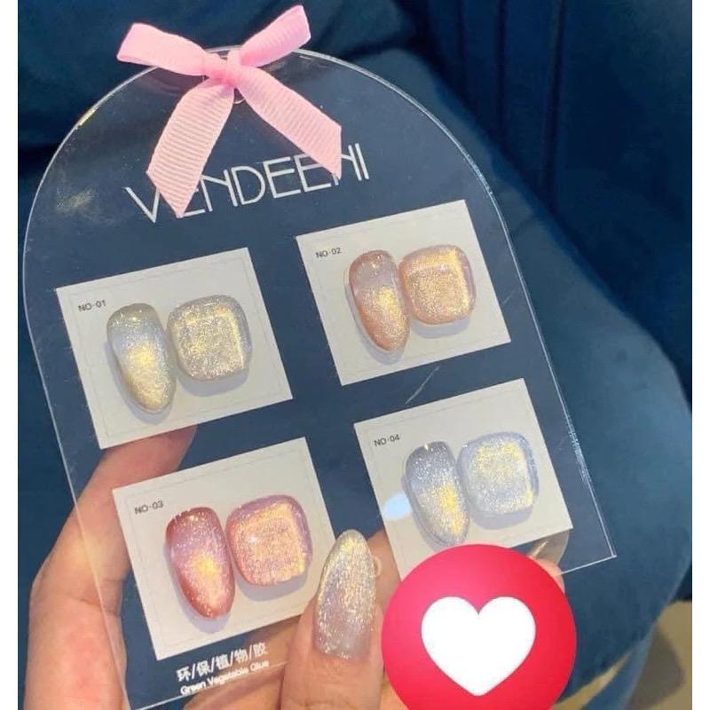 Set Sơn Mắt Mèo Ánh Trắng Kim Cương VENDEENI 4 Màu Siêu Sáng Sơn Gel thạch đỏ Đậm Mướt Tặng Kèm Bảng Màu Cao Cấp Nữ Women ombre