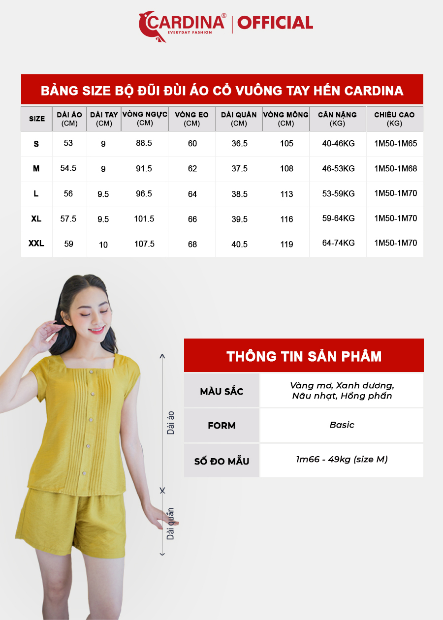 Đồ Bộ Nữ CARDINA Chất Đũi BamBoo Cao Cấp Áo Cổ Vuông Tay Hến Quần Đùi Siêu Mát 3DF06