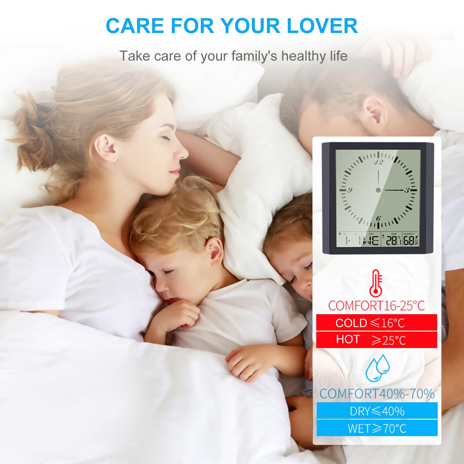 Đồng hồ treo tường đa chức năng báo thức, hiển thị nhiệt độ, độ ẩm