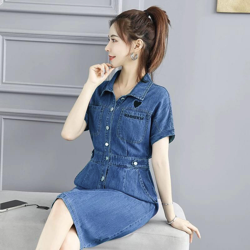 ĐẦM JEAN LƯNG THUN CÁ TÍNH D798