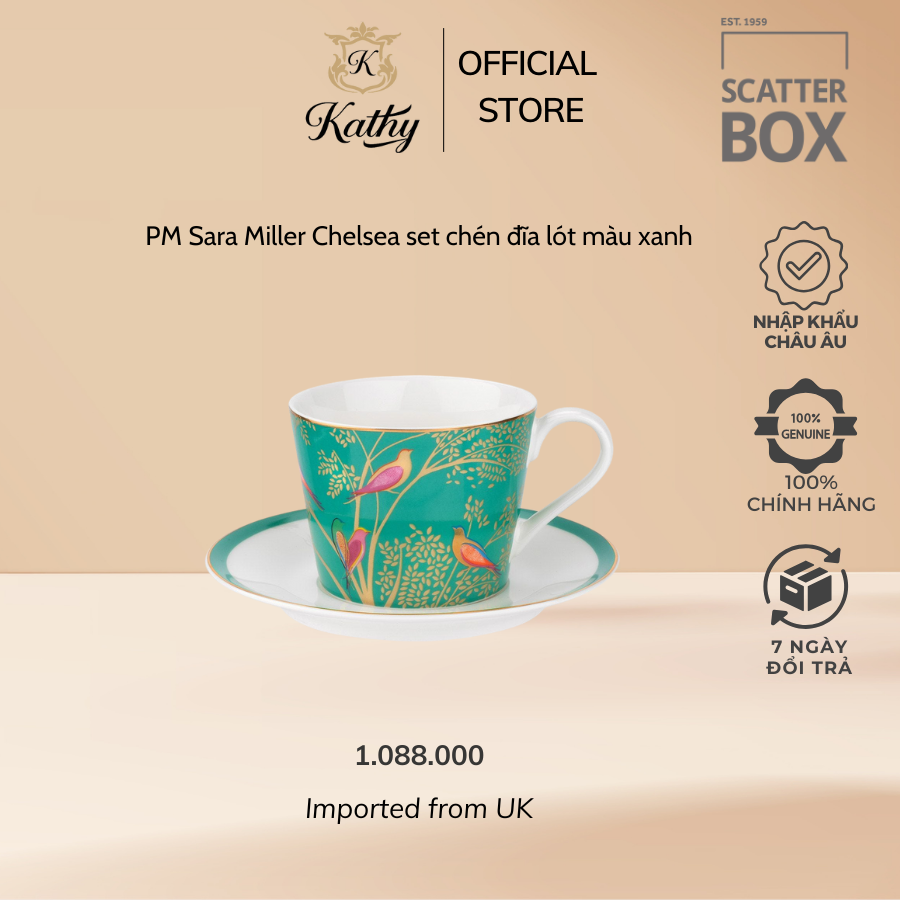 Portmeirion Sara Miller Chelsea set chén đĩa lót màu xanh Nhập khẩu Anh Quốc
