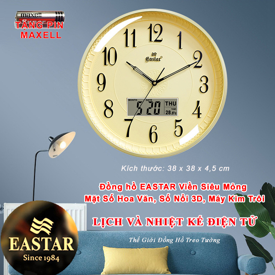Đồng Hồ EASTAR Tròn Kim Điện tử Viền Mỏng - Máy KIM TRÔI - LỊCH Vạn Niên và NHIỆT KẾ Điện tử