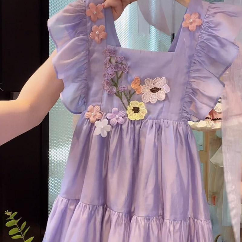 DIYIWEI Trang phục mùa hè 2023 Váy công chúa màu tím cho trẻ em gái