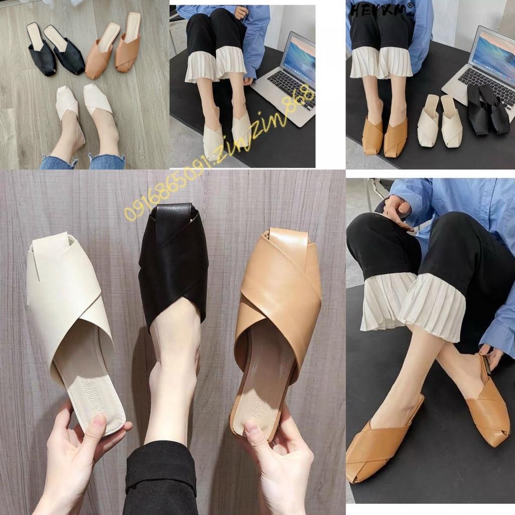 Giày sục đan 3 dây- mũi vuông- form chuẩn đế thấp 1cm