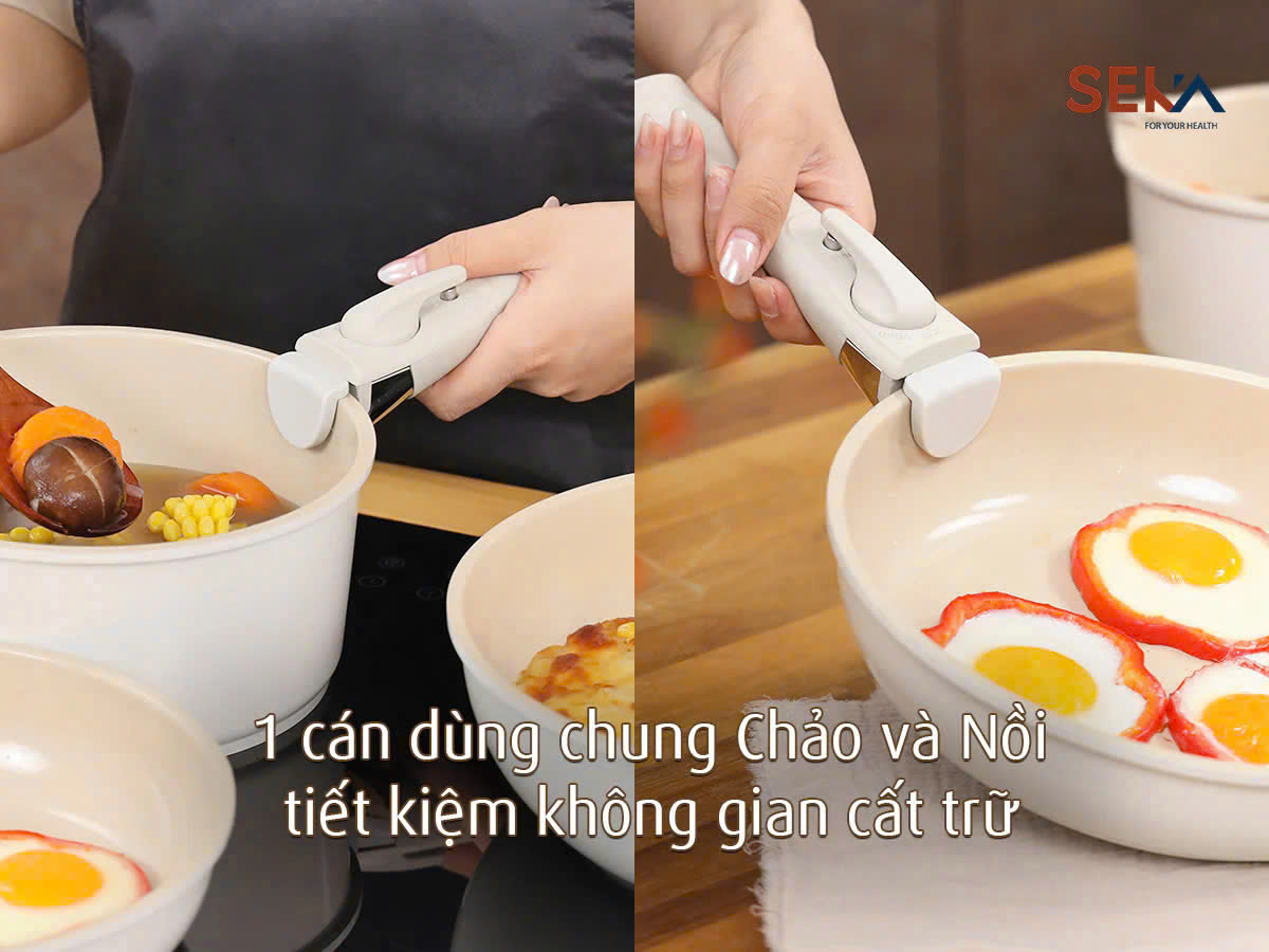 Bộ 3 Nồi Chảo SEKA SKJ6 Nhôm Đúc Nguyên Khối Tay Cầm Tháo Rời Dùng Mọi Loại Bếp - Hàng Chính Hãng Bảo Hành 2 Năm