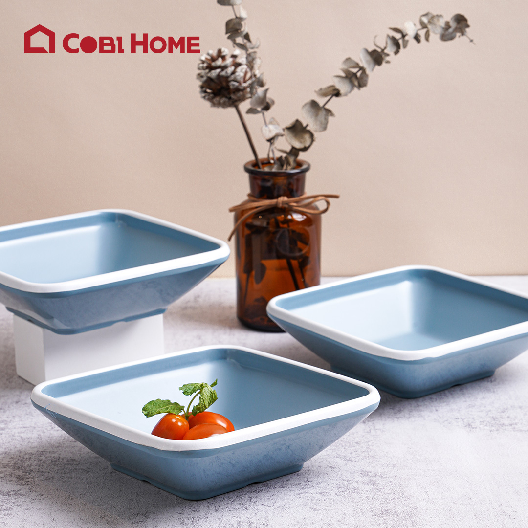 Dĩa vuông bằng melaminec cao cấp màu xanh - 2 kiểu lựa chọn