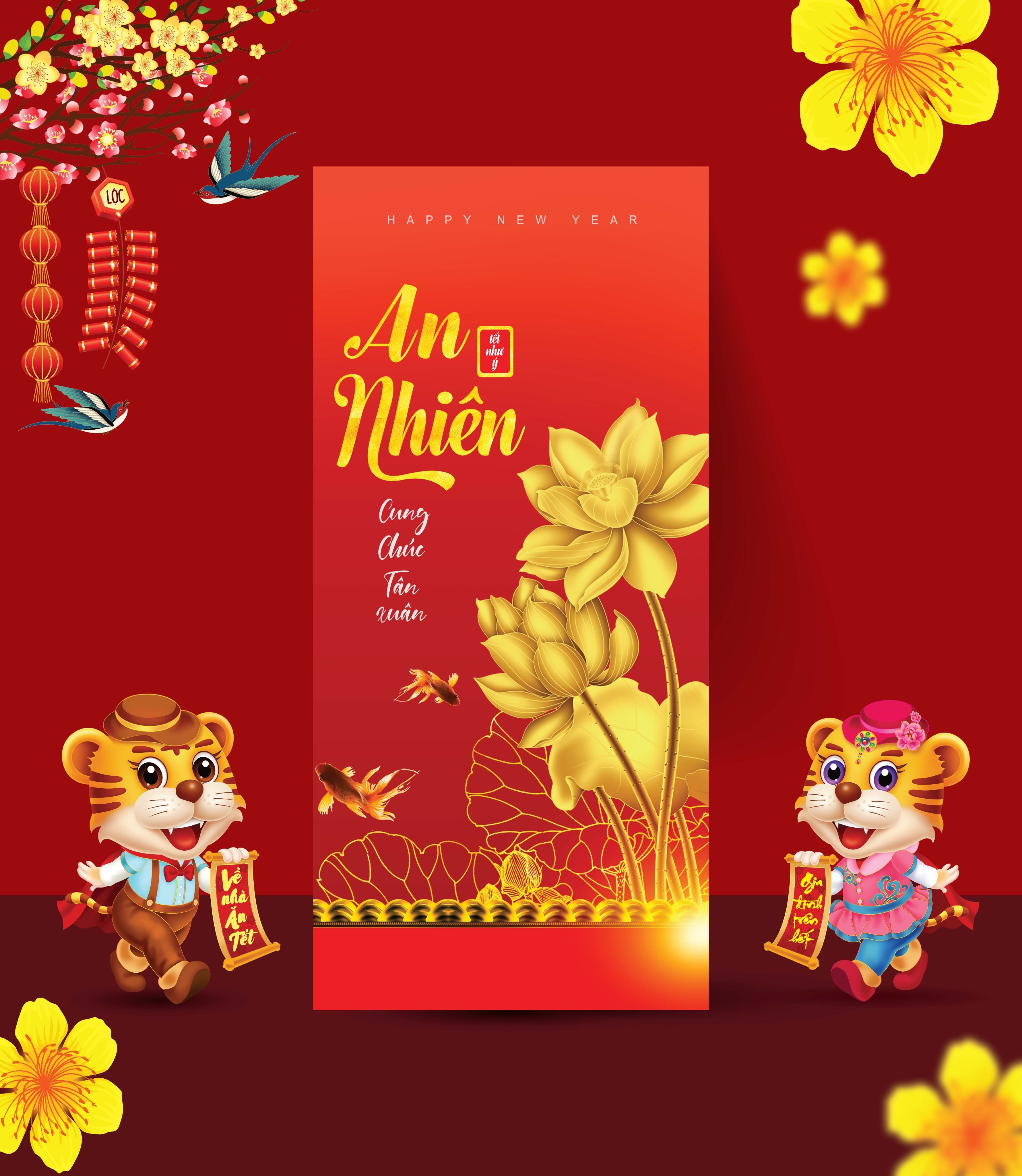 Xấp Bao Lì Xì Hoa Xuân (24 bao / Xấp)