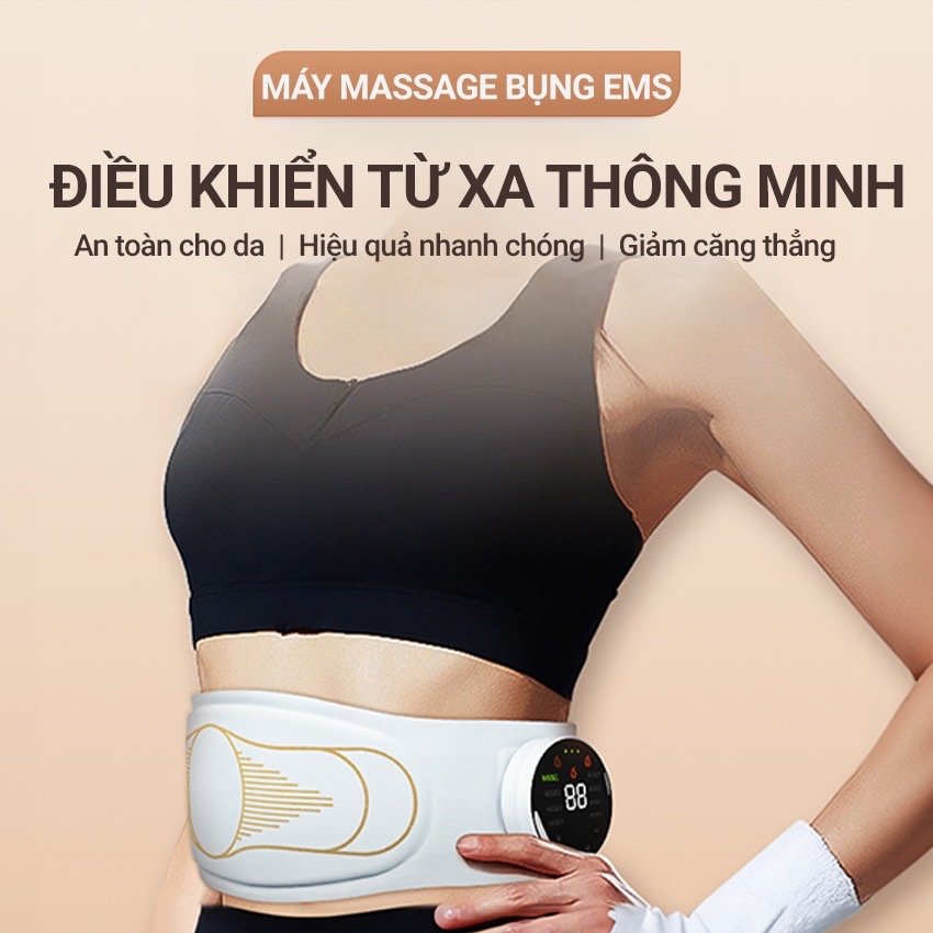 Máy massage xung điện EMS tan mỡ bụng BM-B48, đai massage lưng bụng rung nhiệt đánh tan mỡ, giảm đau bụng kinh