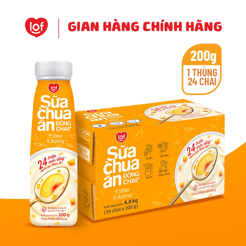Thùng 24 chai Sữa chua ăn đóng chai LOF ít đường 200g