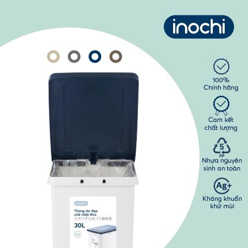 Thùng rác đạp chữ nhật Inochi - Hiro 30L (kèm ruột) Màu sắc: Thân Trắng kem + Nắp