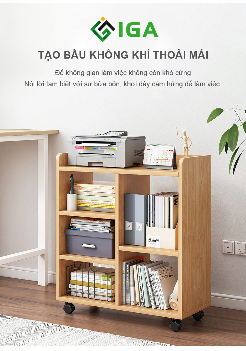 Kệ Đa Năng Lưu Trữ Đồ Dùng, Giá Sách Có Bánh Xe Thương Hiệu IGA - GP173