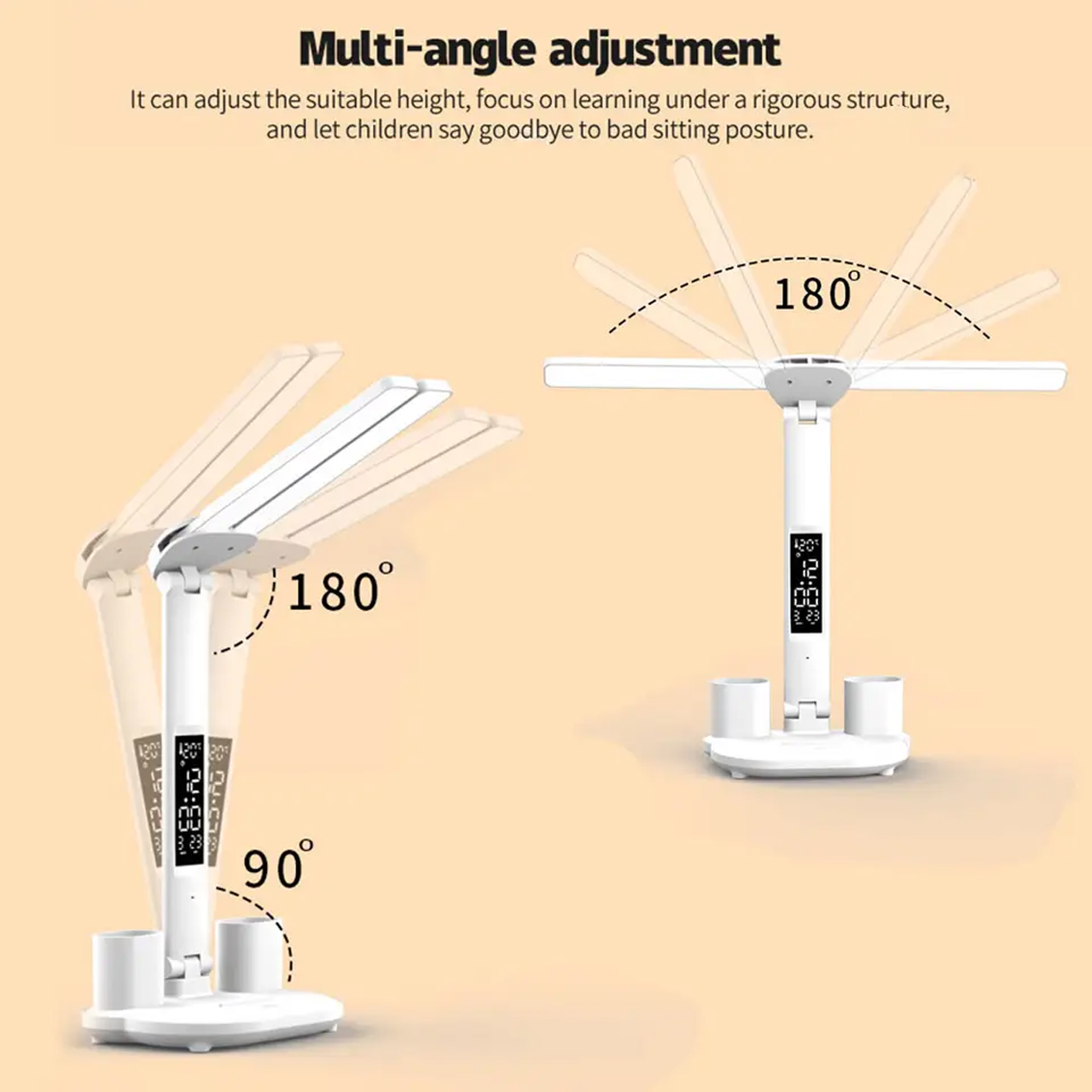 Đèn bàn học led đọc sách, làm việc, đèn học chống cận, 2 trục đèn chiếu sáng, đèn học để bàn có màn hình hiển thị LCD nhiều thông tin, 3 chế độ ánh sáng giúp bảo vệ mắt, xoay 180 độ, có thể gấp gọn - hàng chính hãng