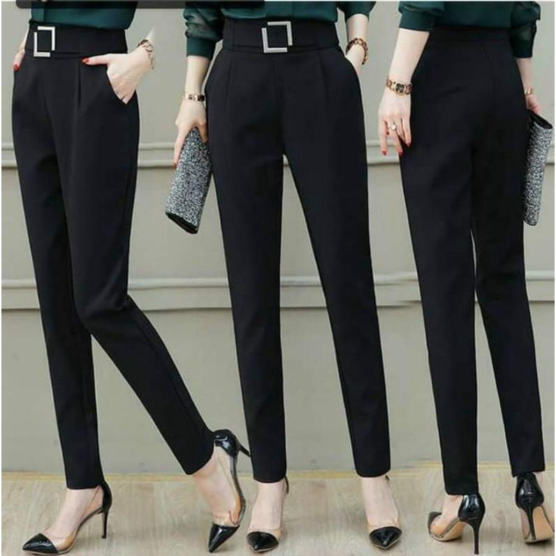 quần tây công sở nữ vải tuyết mưa dáng baggy quần âu khóa sườn cạp đai vuông ,lưng cao