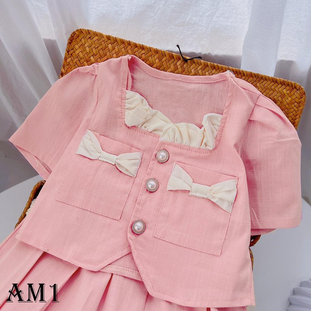(8-20kg) Set váy hồng đính nơ túi bé gái TB62