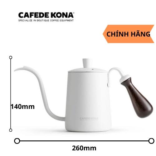 Ấm rót vòi ngỗng pha cà phê Pour over, drip màu trắng hiệu Cafede Kona – Chính hãng