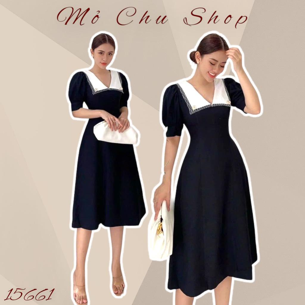 Đầm xoè phối cổ ren trắng