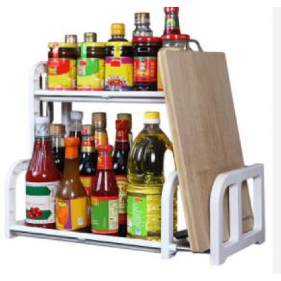 Kệ để đồ gia vị 2 tầng có khay để thớt thông minh