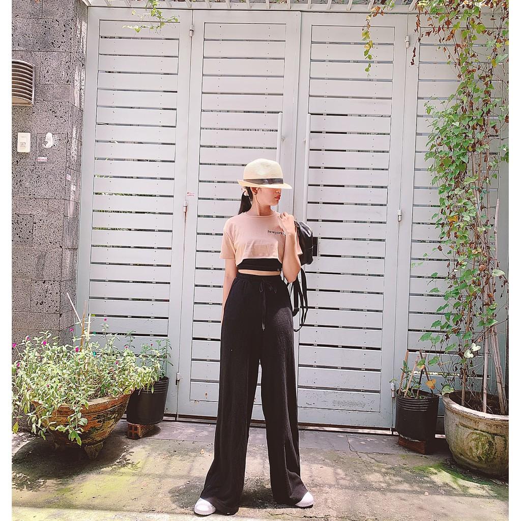 Set Combo Bộ Thun Hở Eo 2 Áo Kép Croptop Và Áo Dây Kèm Quần Da Cá Ống Rộng Hàn Quốc 2021 Siêu Xinh Năng Động