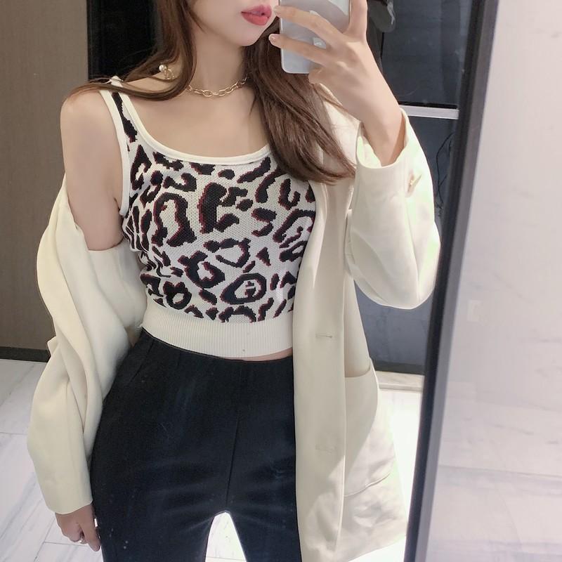 Áo Hai Dây Cổ Vuông Họa Tiết Da Báo Quyến Rũ Cho Nữ