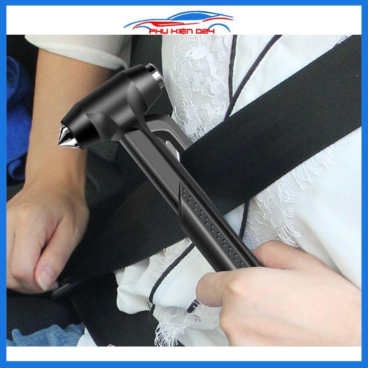 Búa thoát hiểm ô tô hai màu đen/đỏ siêu chắc chắn 2 trong 1 kèm giá treo búa