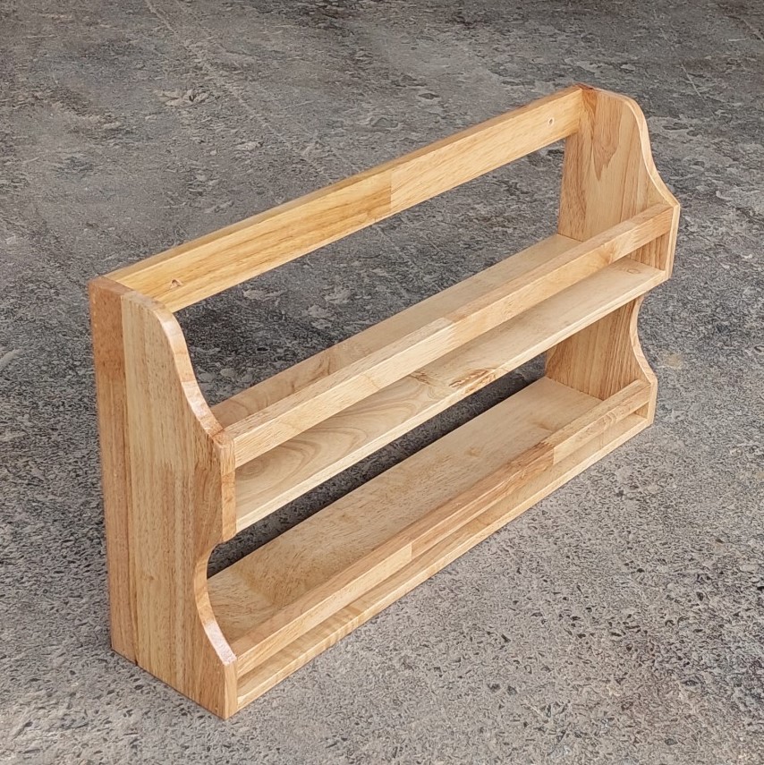 Kệ Gỗ Cao Su 2 Tầng Treo Tường Ngang 55 cm, Kệ Để Gia Vị, Kệ Phòng Tắm - Gỗ Song Bản