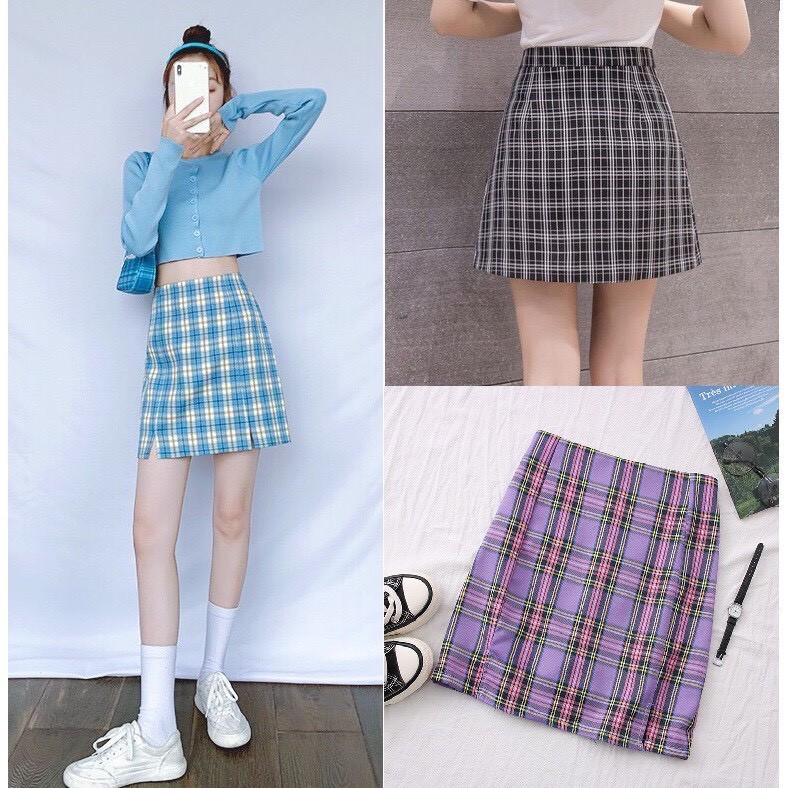 Chân váy kẻ caro dáng chữ A nhiều màu ULZZANG THE 1992