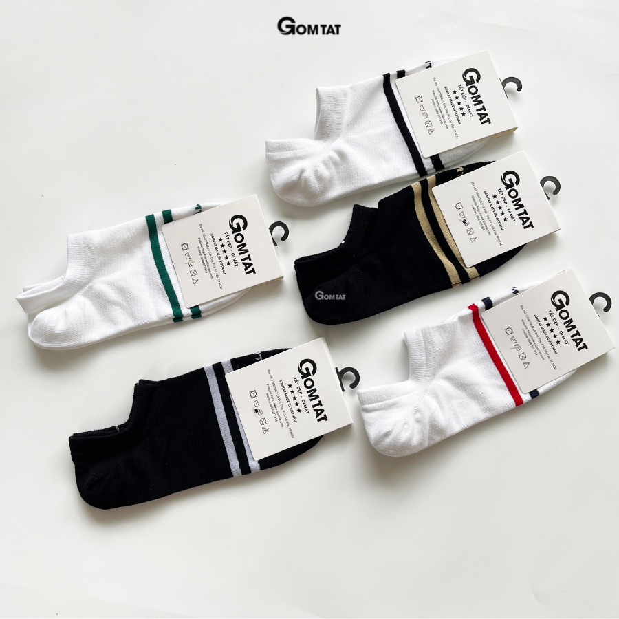 Tất Cổ Ngắn Nam Nữ GOMTAT Mẫu 2 Sọc Ngang, Vớ Cổ Thấp Unisex Chất Liệu Cotton Cao Cấp - GOM503-2SOC-LE