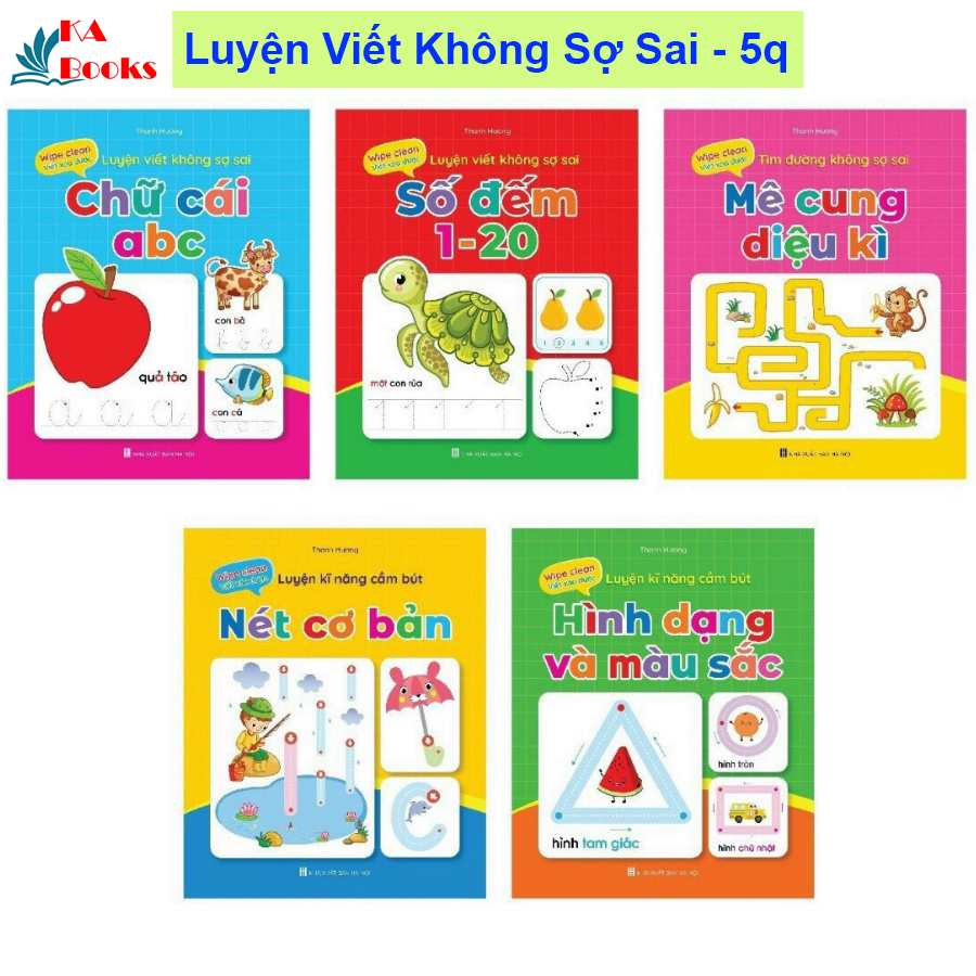 Bộ Vở Viết Xóa Được - Wipe Clean: Luyện Viết Không Sợ Sai ( Bộ 5 Cuốn) - Tặng Kèm 2 Bút