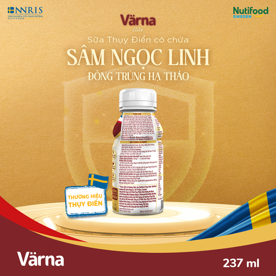 Thùng sữa bột pha sẵn Värna Elite - Chứa Sâm Ngọc Linh Đông Trùng Hạ Thảo (24 chai x 237ml) - Varna