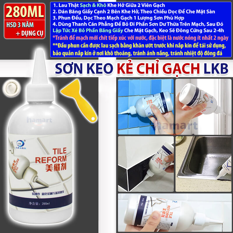 Keo Chà Ron Gạch Chống Thấm LKB 280ml Kẻ Chỉ Mạch Gạch Đá Hoa Nhà Tắm Viền Bồn Chậu