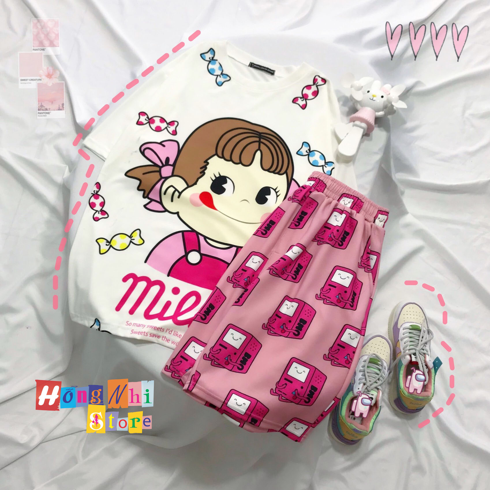 Quần Short Cartoon Unisex Hình Hộp Hồng - Quần Đùi Hoạt Hình Siêu Cute - MM