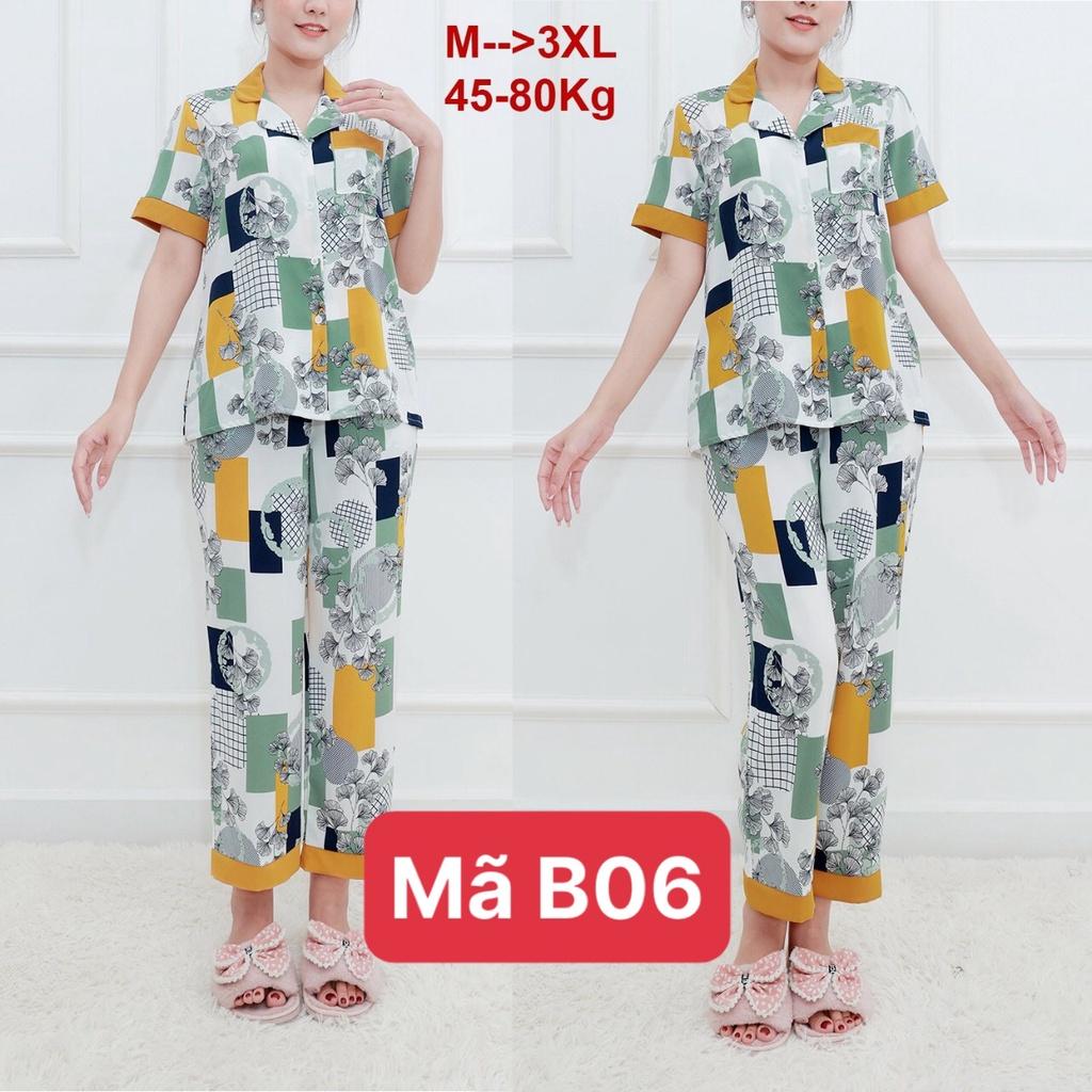 Bộ đồ ngủ lụa phong cách pijama nữ, chất lụa Latin cao cấp, Đồ mặc ở nhà thoải mái trẻ trung có đủ size