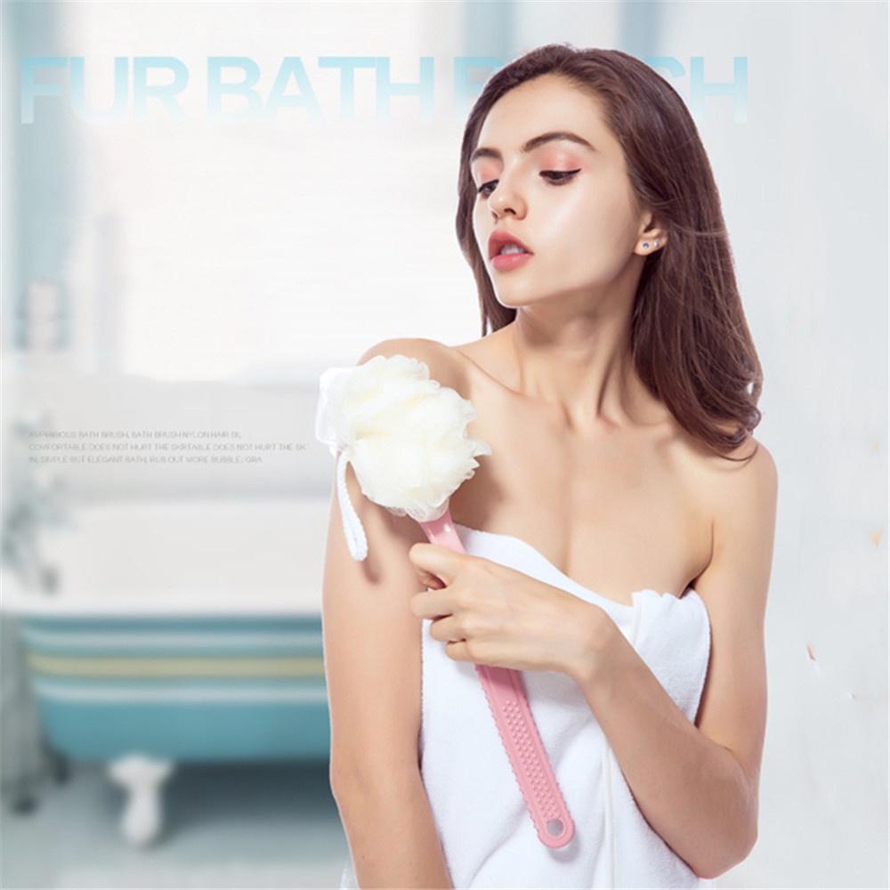 2 in1 Soft Fur Long-handled Nylon Yarn Bath Flower Brush Bath Artifact Bath Ball Adult Bath Brush Rub Back Brush Hair Bath Brush