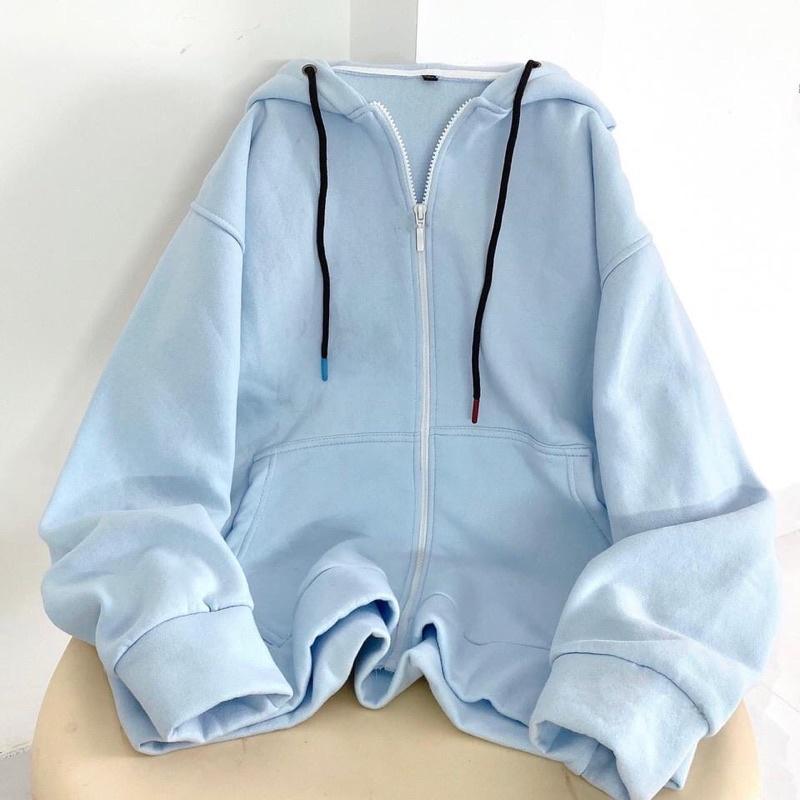 Áo khoác dây kéo nỉ lót bông Trơn unisex