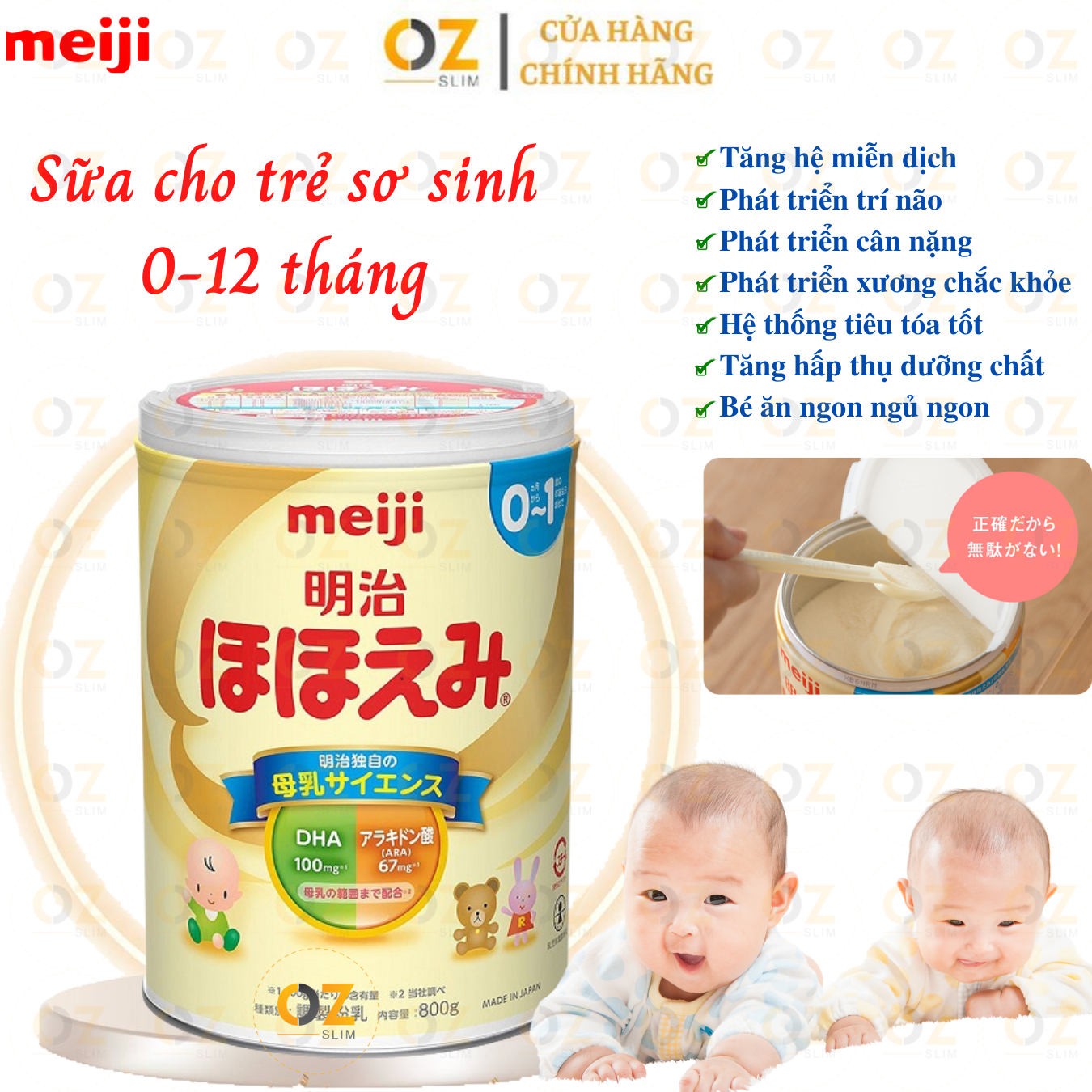 Sữa cho trẻ sơ sinh 0-12 tháng tuổi Meiji Nhật giàu dưỡng chất kèm DHA giúp phát triển cân đối chiều cao, cân nặng, trí não cho bé - OZ Slim Store