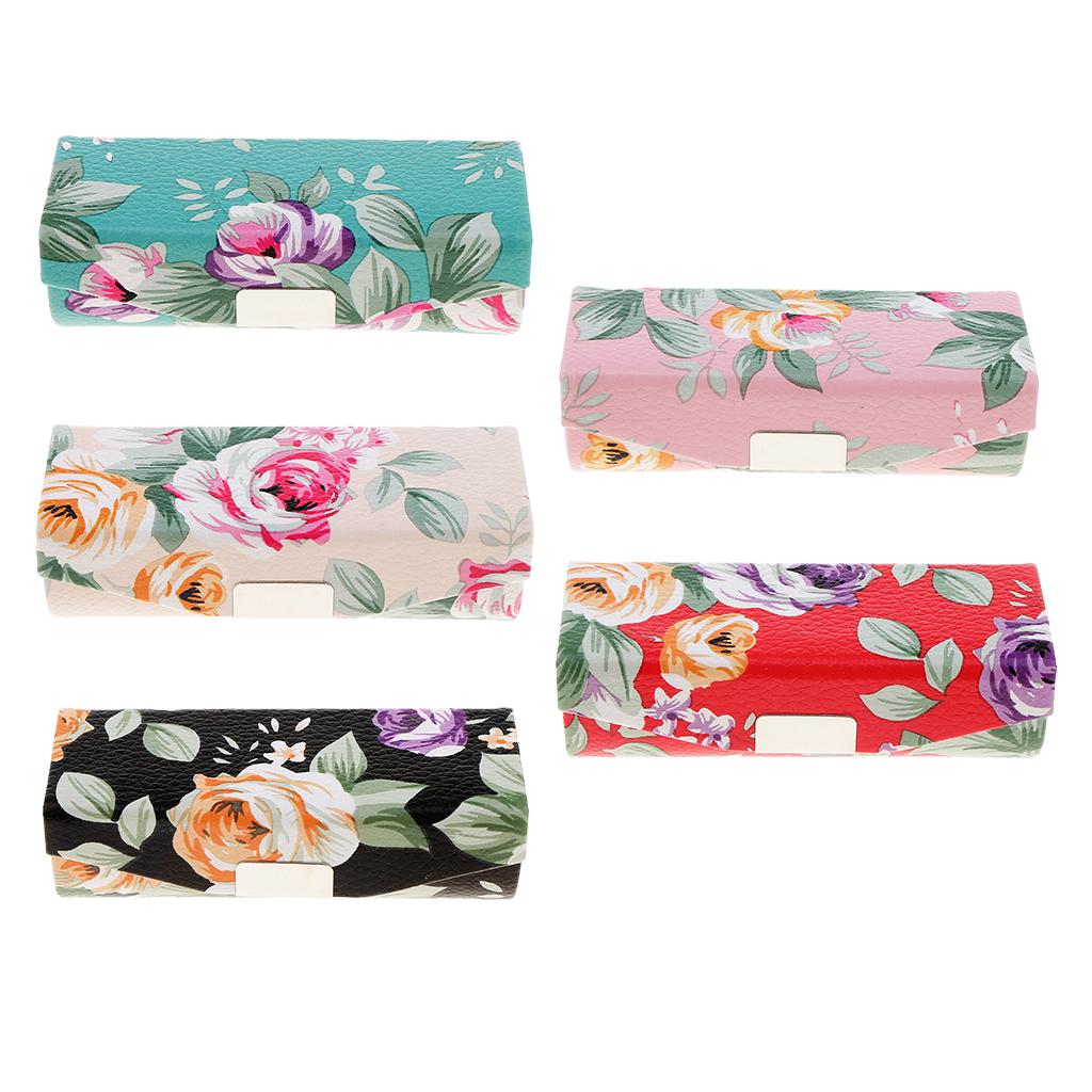Leather Jewelry Makeup Lipstick Holder Case With Mirror Beauty Flower Pattern
