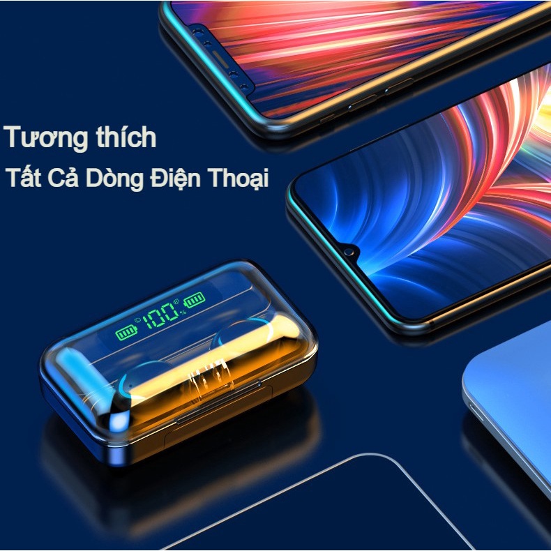 Tai nghe Bluetooth 5.0 TEKKIN F9 PRO - Nút Cảm Ứng Chống Nước - Pin Sạc 2000mah - Hàng chính hãng / Hàng nhập khẩu