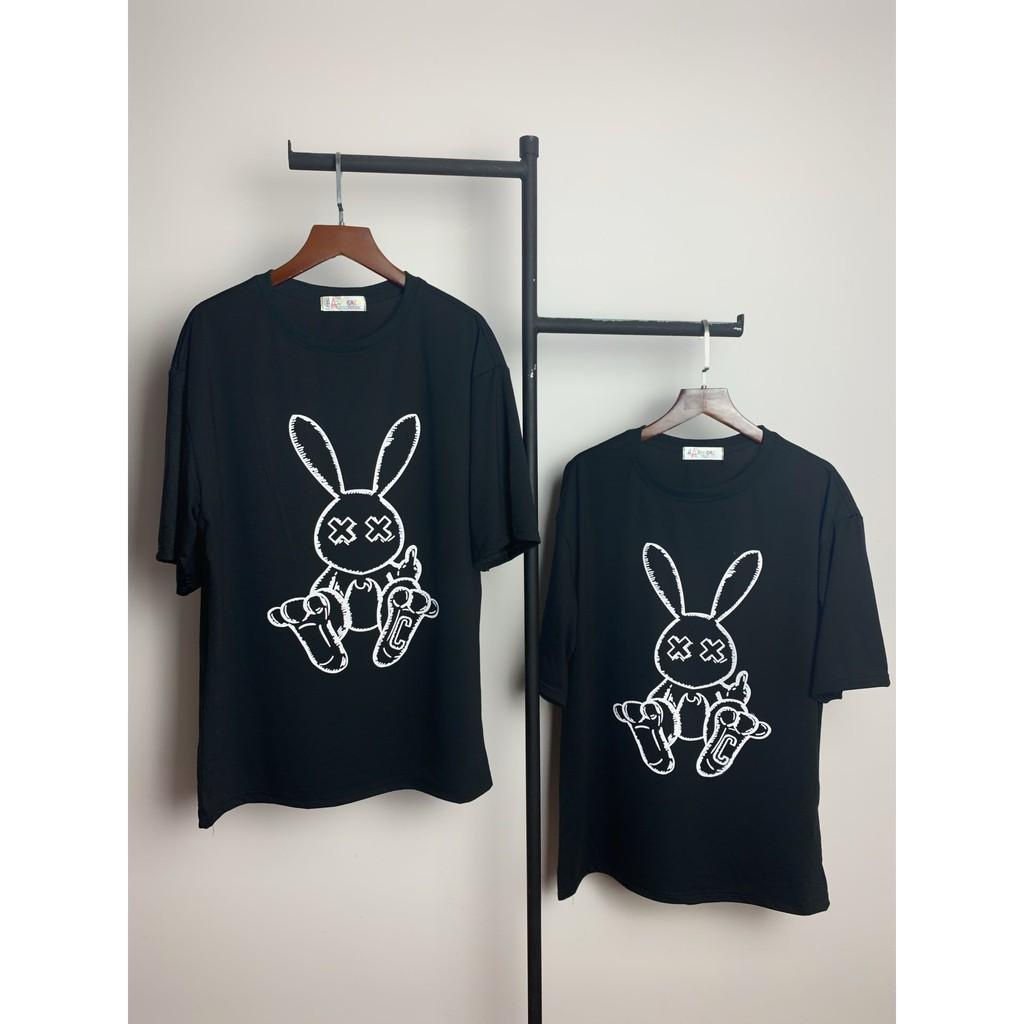 Áo Thun UNISEX Nam Nữ THỎ ĐEN Tay Lửng From Rộng Giá Rẻ