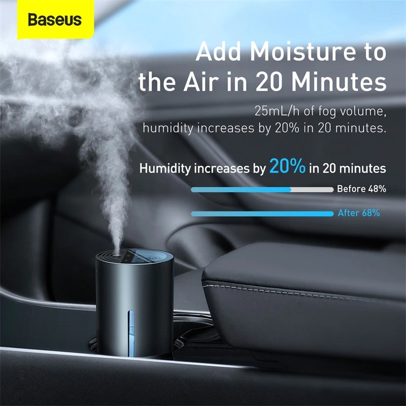 Máy phun sương tạo ẩm, khuếch tán tinh dầu  Baseus Water Window Digital Display Car Humidifier - Hàng Chính Hãng