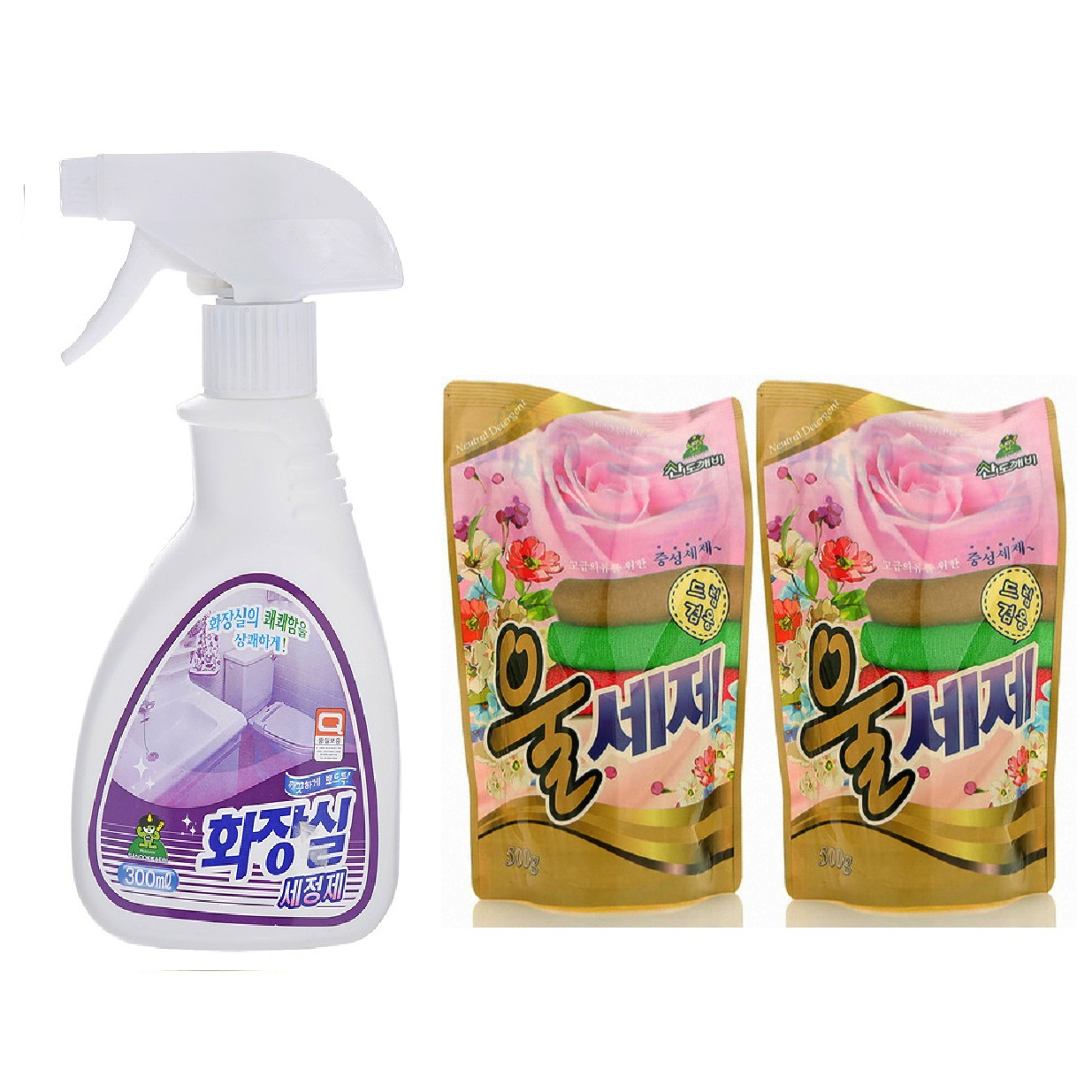 Combo 02 Túi nước giặt hương nước hoa Sandokkaebi 500ml TẶNG KÈM 01 Chai xịt tẩy Sandokkaebi đa công dụng 300ml - Nhập khẩu Hàn Quốc