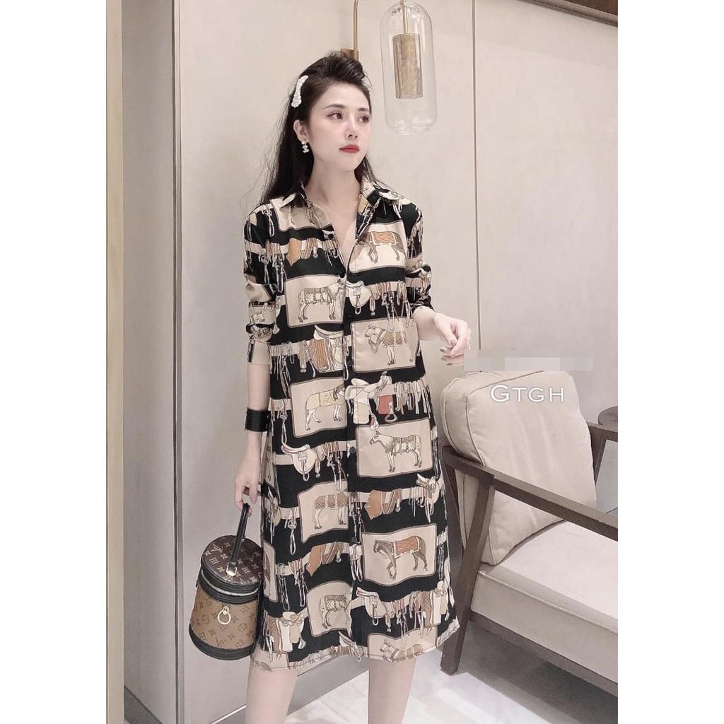 Đầm nữ ĐẦM SUÔNG IN NGỰA CỔ SƠ MI KÈM DÂY EO