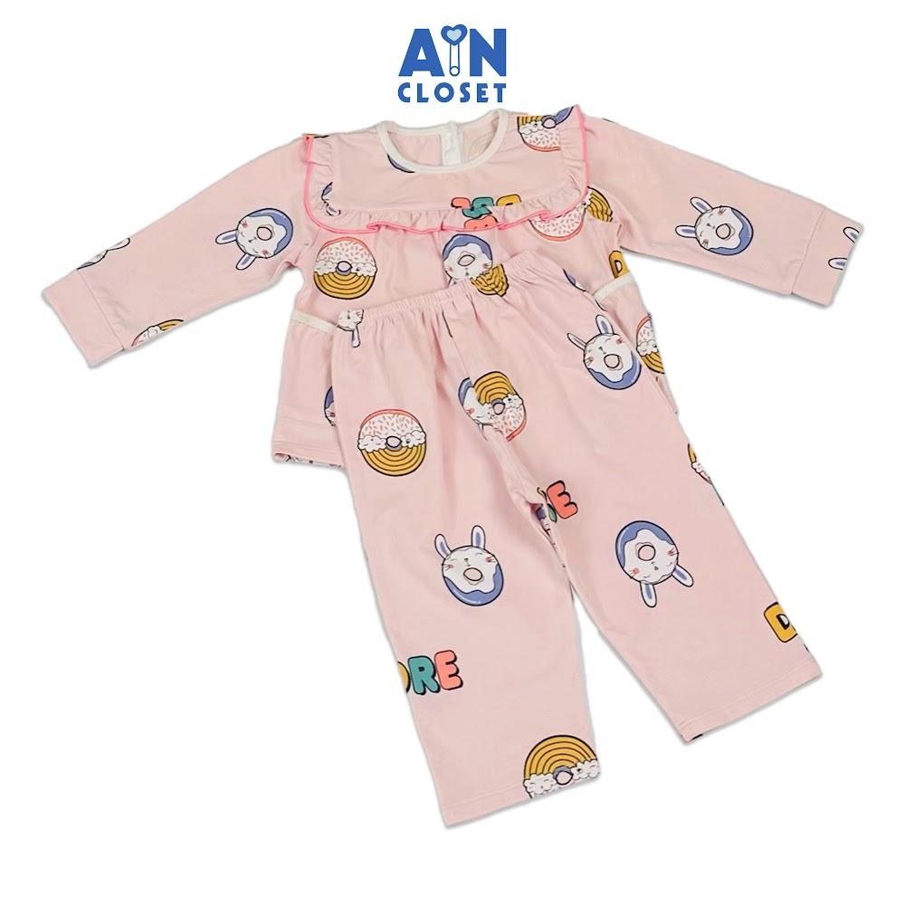 Bộ quần áo Dài bé gái họa tiết Bánh Donut DRE Hồng Thun cotton - AICDBGPDW4NZ - AIN Closet